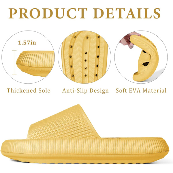 Cloud Sliders til kvinder og mænd, skridsikre badeværelses slippers til kvinder om sommeren, bløde flip flop pude sliders, platform pool sliders brusebadssko til indendørs Yellow 5.5 to 6.5 UK