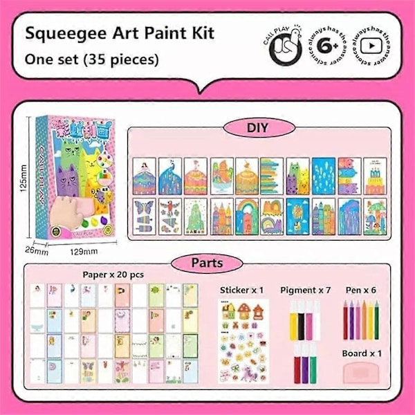 Squeegee Art Kids Malingssett, DIY Julerainbue Scratch Painting Dot Painting