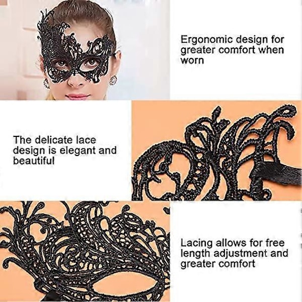 Maskeradbalmasker, Spetsmasker för par, Mardi Gras-mask, Maskeradmasker för par, Sexig spetsögonmask Venetiansk festmask för elegant karnevalsbal