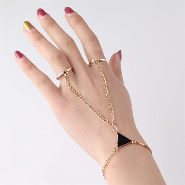 5st Armband Kedja Bohimian Finger Chain Armband Enkelt geometriskt triangelarmband för kvinnor tjejer (guld) (5-e-0)