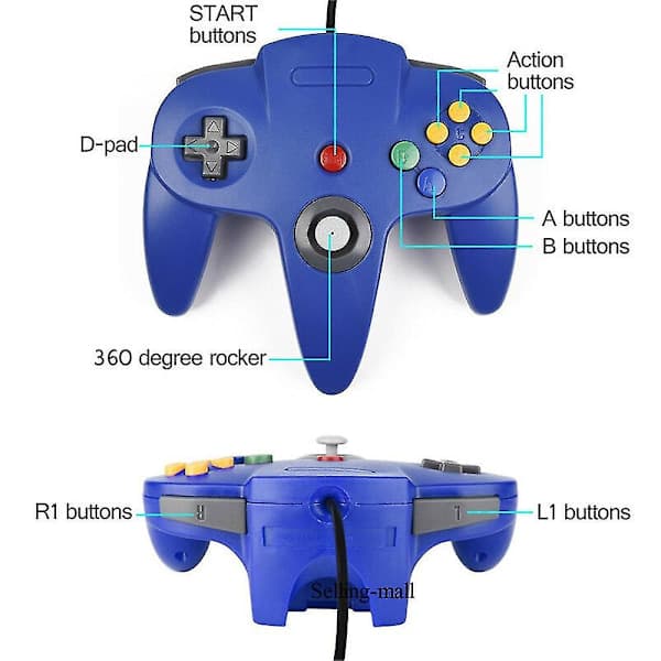 2-pakning Klassisk Kablet N64-kontroller Retro Spill 64-bit Spillkontroller Joystick Erstatningskontroller 23 2stk 23 2pcs