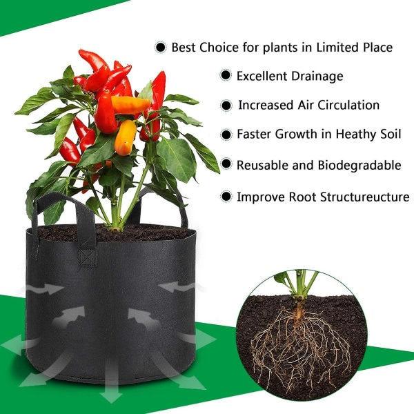 5 stk. robuste planteposer i stof med plantelabels