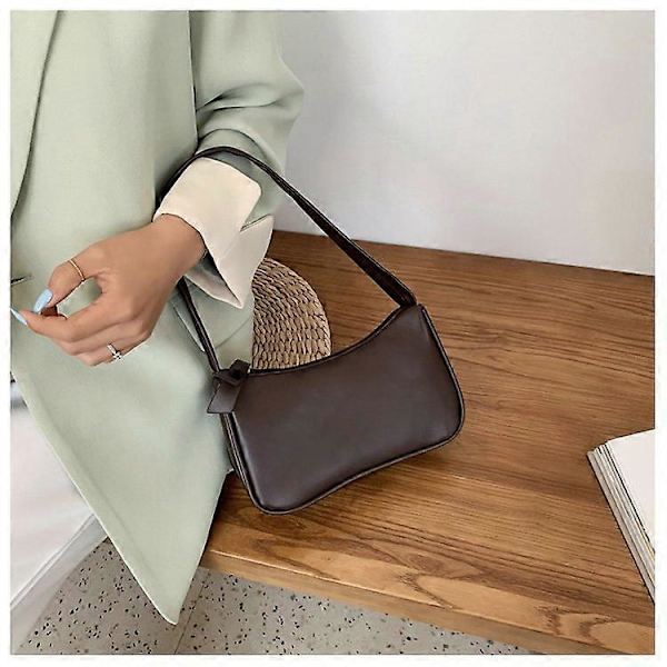 Håndtasker PU Læder Dame Håndtasker Ensfarvet Underarms Taske Mode Armhule Skuldertaske Simpelt Design Piger Små Skuldertasker Dark Brown