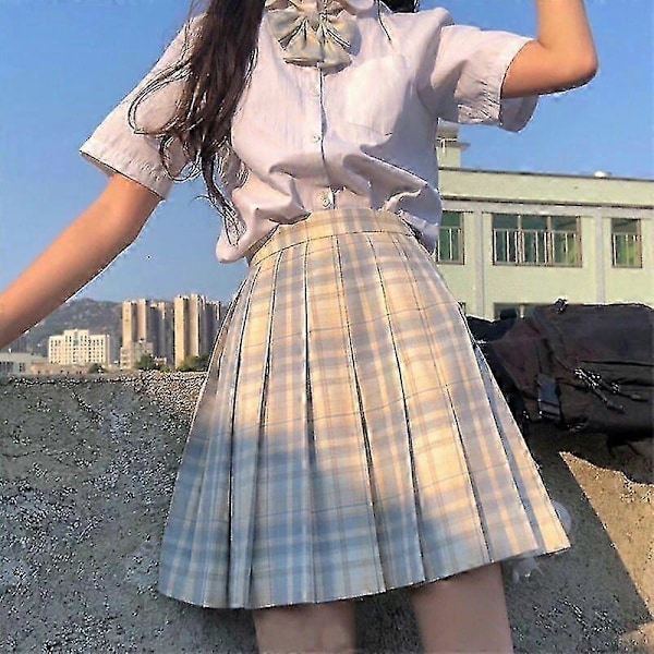 Jk Uniform Komplett Set Broderad Skjorta Plisserad Kjol L Lemon Sea Salt