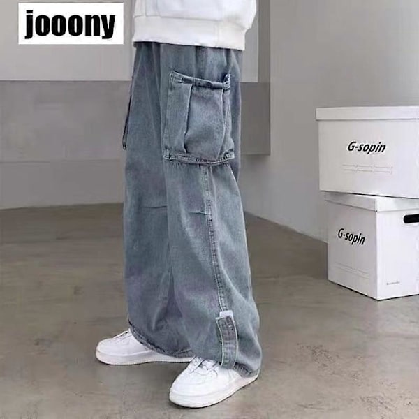 JWL-Denim Housut Miehet Farkut Denim Cargo-housut Baggy Leveälahkeiset Farkut Rento Syksy Talvi Korealainen Katumuoti Hip Hop Cowboy 113 gray XXL