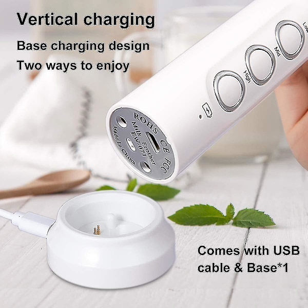 Melkeskummer Håndholdt, 3-trinns USB Oppladbar Elektrisk Visp, Mini Skummaker, Med 3 Rustfrie Visper Perfekt For Bulletproof Kaffe, Lattes, Cappuccino white