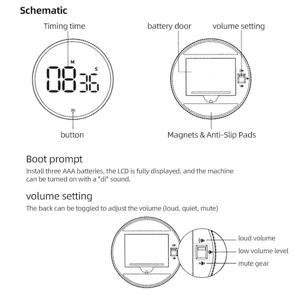 Magnetisk selvregulerende LED digital timer til køkken og træning [qb] Blå Blue