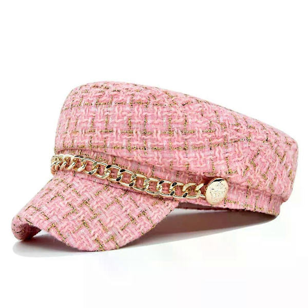 Kevät- ja syysbaretti lasten Xiaoxiang-tuulihattu, korealainen versio, trendikäs tyyli, kahdeksankulmainen hattu, ketju, retrohattu pink 56-58cm