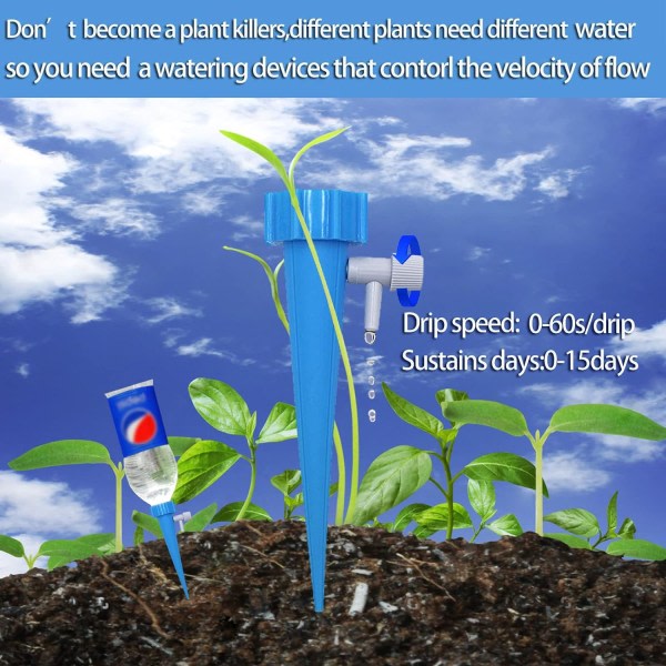 12Pack självvattnande spikar - Automatisk växtvattnare - Justerbar ventilbrytare - Inomhus utomhus trädgårdsbevattningssystem 12 st 12 pcs