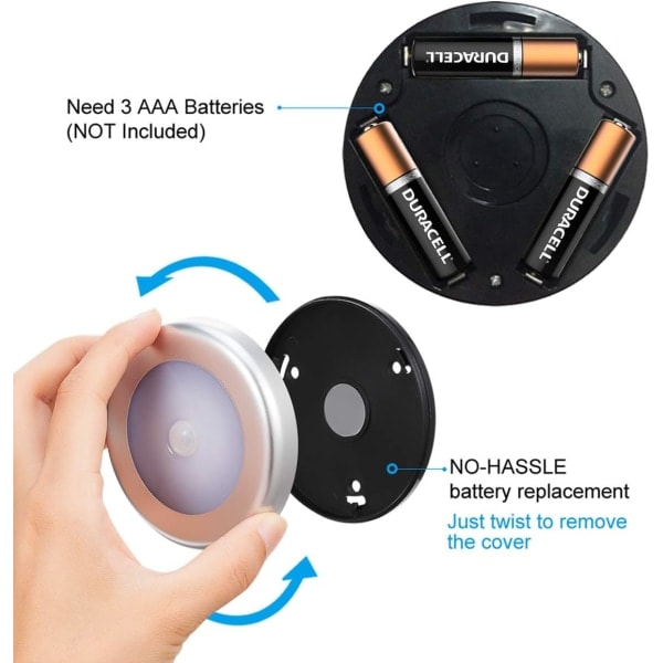 Uppgraderad rörelsesensorlampa, sladdlös batteridriven LED-nattlampa, garderobsbelysning trappbelysning, pucklampor, säkerhetslampor (varmvit - 3-pack)