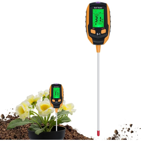Jordmåler, 4-i-1 digital plantejordfugtmåler med PH/temperatur/fugtighed/lys/miljøfugtighed til havearbejde, græsplæne og landbrug -S1