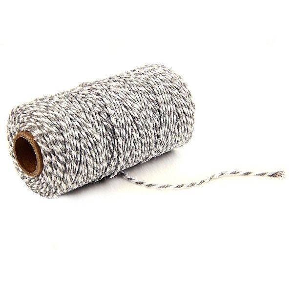 2mm 100m Bomullssträng Garn 2-trådig Flerfärgad Semester Dekorativ Randig Tråd För DIY Hantverk Present Bakning Inpackning Grey-White