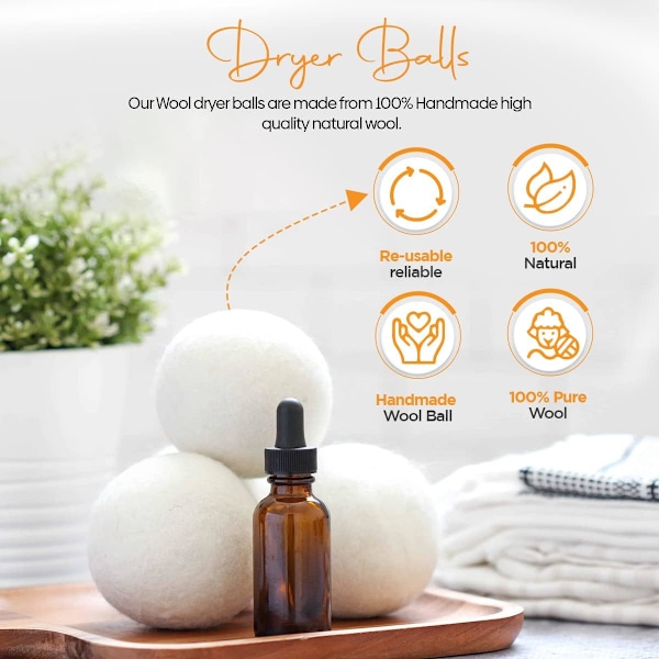 Torktumlare bollar 100% naturliga ullbollar för tvätt - Tygmjukgörare Återanvändbara torkbollar Hypoallergena Ekovänliga Pack of 2