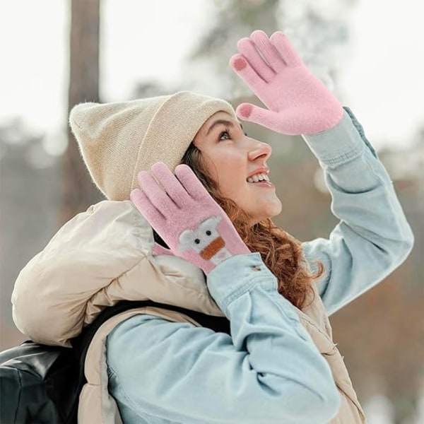 Kvinner vinter berøringsskjerm strikkede termiske hansker