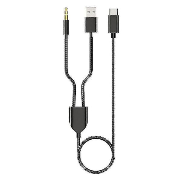 1 Split 2 Type C til USB A 3,5 mm Aux-kabel Stereo Hifi-lyd for bilhøyttalere Black