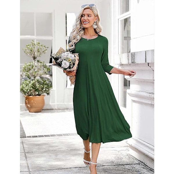 Dam 3/4 Ärm A-linje Och Utsvängd Midi Lång Klänning Green 3XL