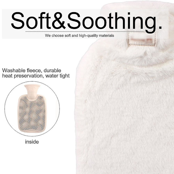 Varmtvannsflaske med mykt trekk - Klassisk varmtvannspose for smertelindring, nakke og skuldre, fotvarmer, menstruasjonssmerter, varm- og kaldterapi - Gr White
