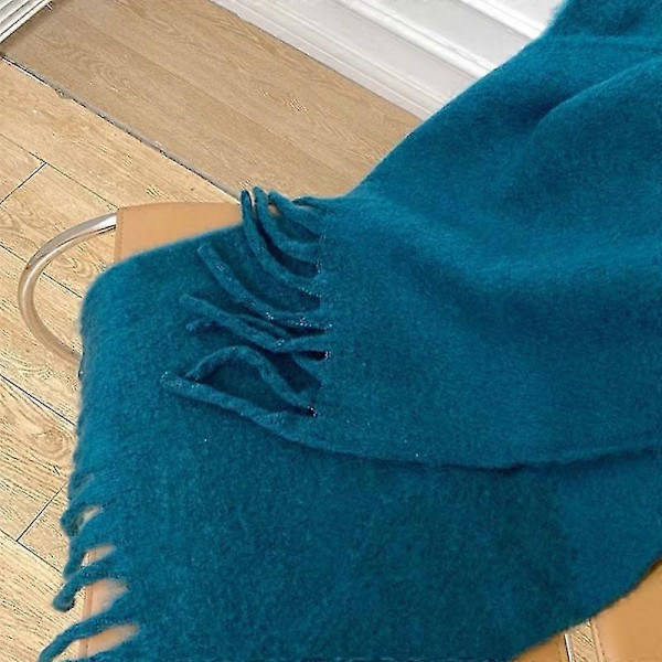 Tykt blødt glutinøst mohair tørklæde nyt klein blåt tørklæde dame sjal varmt tørklæde Dark green in deep sea