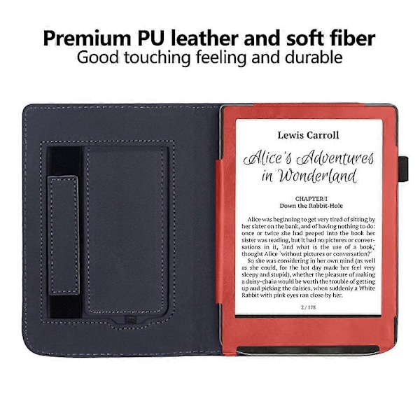 Skyddsfodral med stativ i PU-läder för PocketBook Verse PB629 E-läsare, automatisk väckning/sömn Red