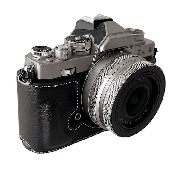 Til Nikon Z Fc Buffalo Tekstur PU Læder Bund Etui Halv Krop Kamera Dækning med Batteriåbning Black