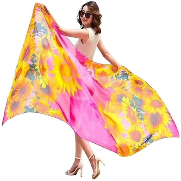 Kvinnors Sarong Strand Omslag Sommar Strandkläder Semester Chiffon Baddräkt Wrap Scarf Pink sunflower