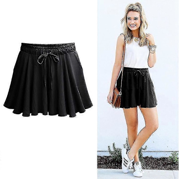 Damshorts Sommar Chiffong Casual Shorts Kvinnliga Vida Ben Elastisk Hög Midja Shorts Vida Ben Damshorts Sommar Black L