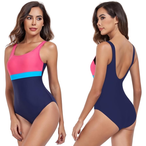 One Piece badedragt mavekontrol badedragt retro badetøj polstret badedragter Navy/Peach/Blue L