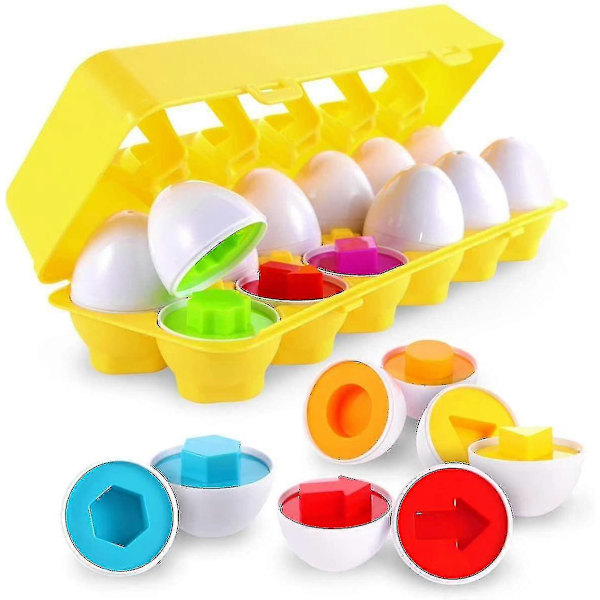 Eggsett - Leker for småbarn, pedagogisk farge og former (12 egg)