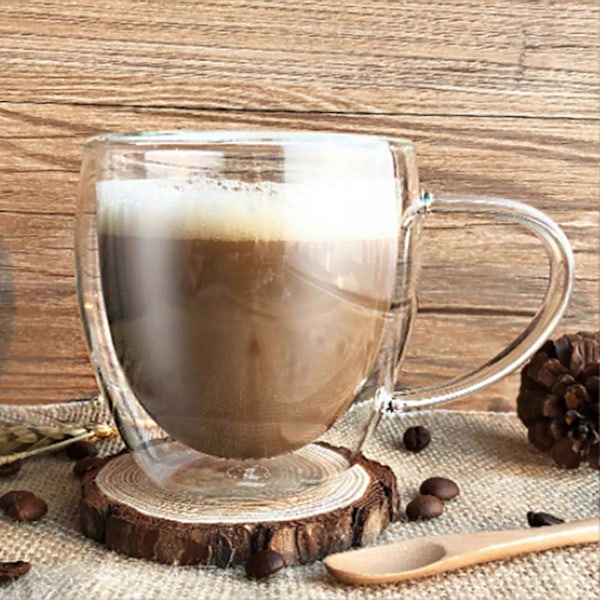 2 st Glas Kopp Dubbla Lager Återanvändbar Transparent Söt Dryck Kaffemugg för Hushåll 250ml