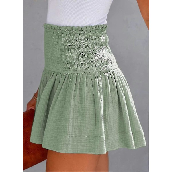 Damshorts Bomull Hög Elastisk Midja Plisserade Volang Söta Shorts Strand Flödande Casual Shorts S-xl Green Large
