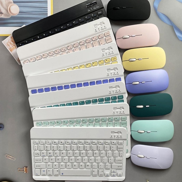 Uppladdningsbart Bluetooth tangentbord och -muskombination Ultratunn bärbar kompakt trådlös mus set för Android Windows Tablettelefon Ipad Ios White