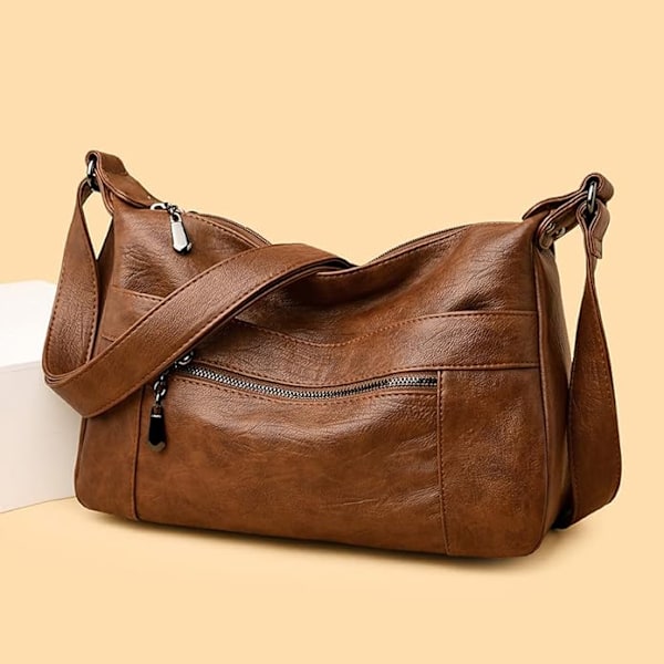 Kvinners skinn crossbody vesker multi lomme myk damer skinn skulder håndveske lett med justerbar skulderstropp