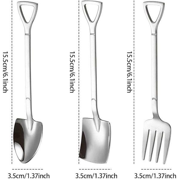 6 st set med skedar i rostfritt stål, kreativt set med skedar och gafflar, trendigt bestickset med skedar i rostfritt stål