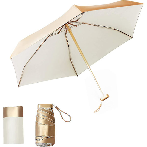 Mini Gul Foldbar Paraply Med UV-Beskyttelse, Solbeskyttelse Udendørs UV-Paraply Stormpro Gave