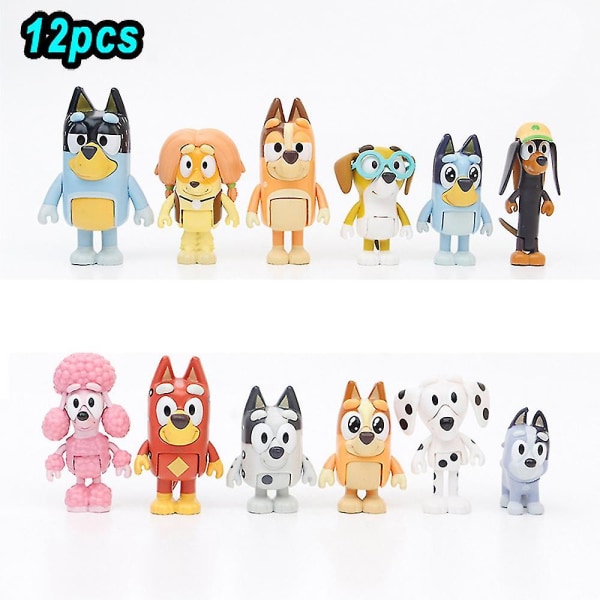 8-12 st Bluey Bingo Figur Leksaker Familj Kawaii Rörlig Led Actionfigur Leksaker Seriefigur Bluey Vänner Pvc Modell Docka För Nytt År