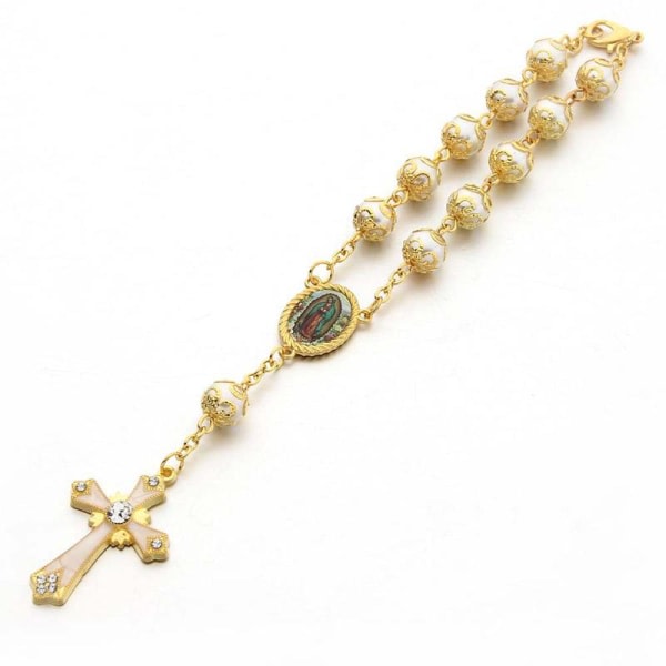 Kristen för Cross Jesus Armband Pearl Beads Rosenkrans Armband Ornament