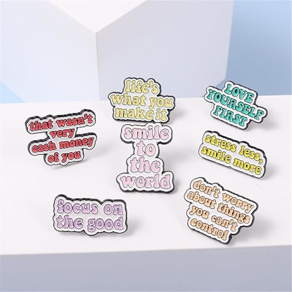 6 stk. bogstav emalje pin positiv opmuntring sætning broche pin inspirerende bogstav revers pin badge positivt ordsprog pin sæt tøj taske fest dekoration