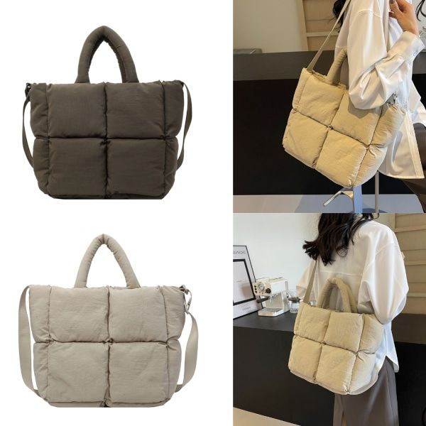 Stor håndveske i quiltet design, skulderveske. Hold orden enkelt for kvinner Beige