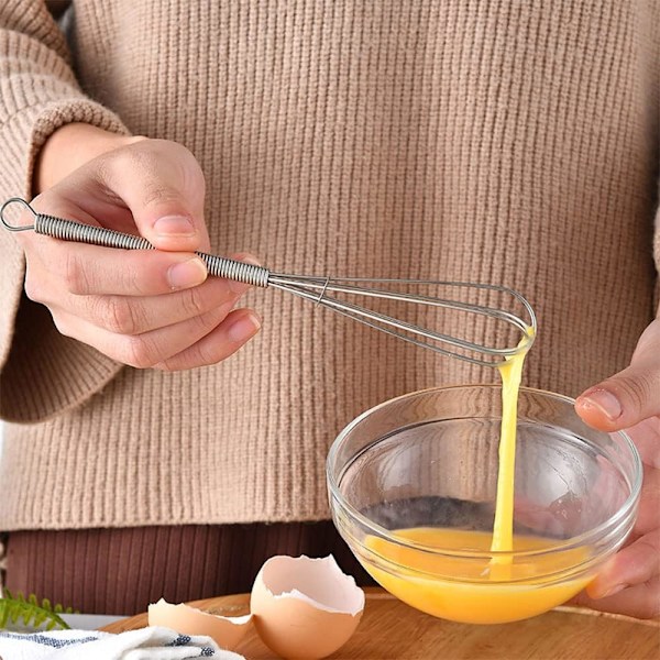 2-delt bærbar rustfritt stål kjøkken liten eggvisp eggvisp med tykk ledning for matlaging, røring, pisking og miksing