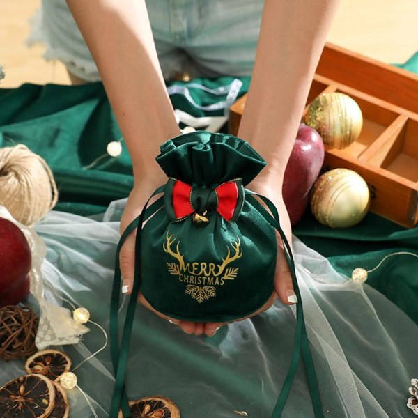 Fløjlspose med snøre - Smykkeskrin til julegaveindpakning, fødselsdagsfest, bryllupsgaver, slikpose - 12x15 cm Dark green - 2
