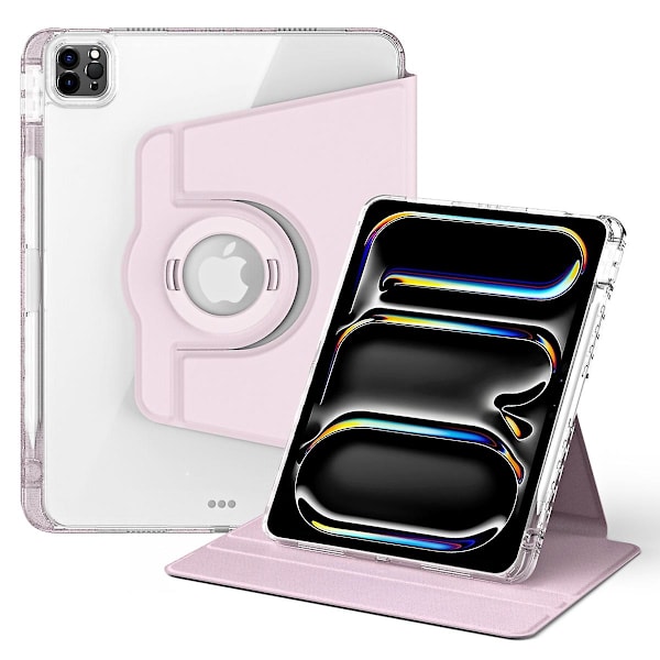 Etui med Stativ til iPad Pro 13 (2024) - Læder + Klar Akryl Aftageligt Tablet Cover - Pink Pink iPad Pro 13 (2024)