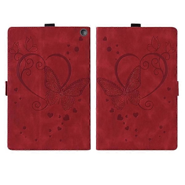 Til Amazon Fire HD 10 Plus 2021 / HD 10 2021 Kærligheds Sommerfugl Mønster Vandret Flip Læderetui med Holder/ Red
