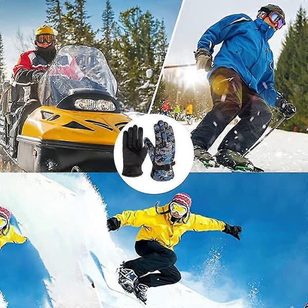 Efterår og vinter camouflage ski varme handsker plus fløjl tyk mode Blue