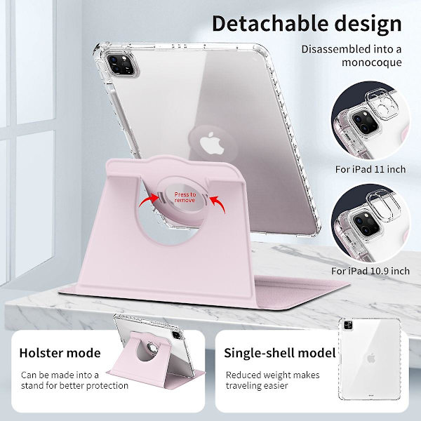 Etui med Stativ til iPad Pro 13 (2024) - Læder + Klar Akryl Aftageligt Tablet Cover - Pink Pink iPad Pro 13 (2024)