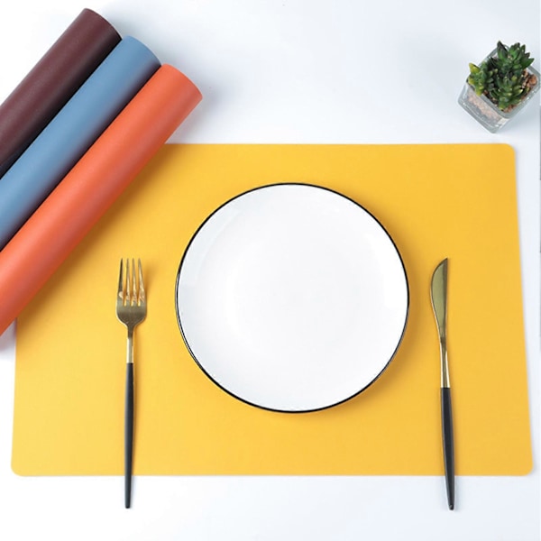 Faux Läder Underlägg Värmebeständiga Halksäkra Bordstabletter Fläcktåliga Återanvändbara Rektangulära Design Underlägg för Hemkök Dekoration Matbord Grey