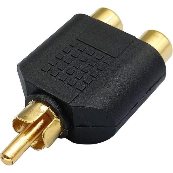 RCA-splitteradapter, gullbelagt 1 RCA-hane til 2 RCA-hun Y-splitteradaptere, kontakt for lyd- og video-AV-TV-kabelkonverteringssett