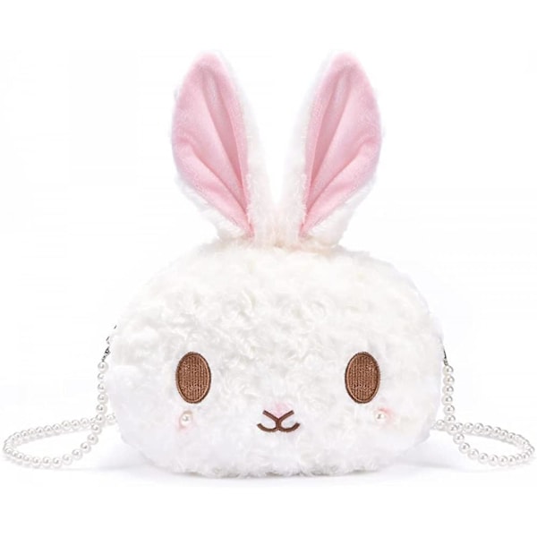 SDIGV AVEKI Kawaii Kanin Crossbody Taske, Tegneserie Plys Kanin Piger Punge, Sød Lolita Håndtaske til Børn Teenagere, Charmerende Fluffy Dyr Pung (Perle