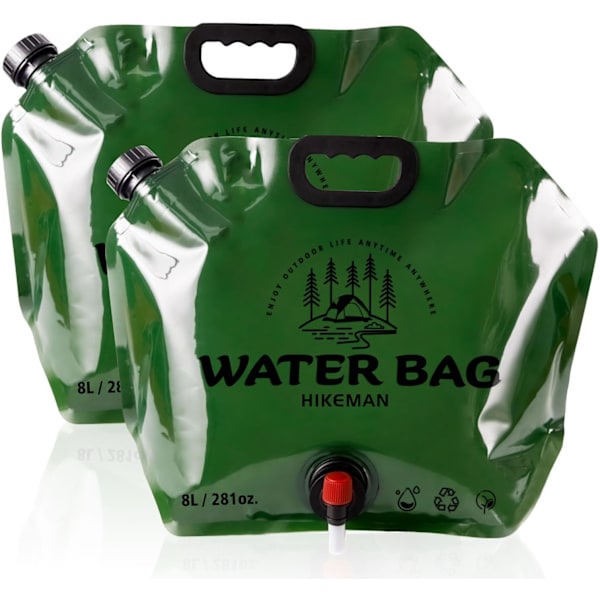 Hopfällbar vattenbehållare för camping - 8L hopfällbar vattenförvaringsbehållare med tappkran, 2-pack dricksvattenbehållare för utomhuscamping, picknick, grillning och vandring