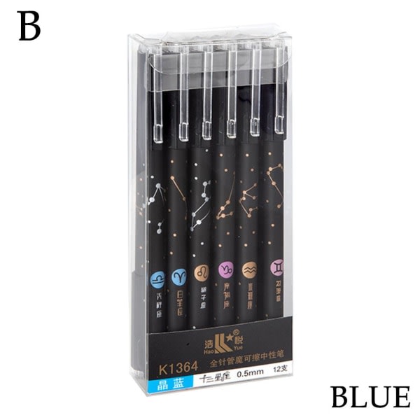 12 stk 0,5 mm sletbar pen sort gel blæk penne sæt Skoleelever blå 12 stk/sæt blue 12pcs/set