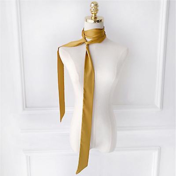 Naisten kapea pitkä huivi 200x5cm yksivärinen sifonki silkki kuminauha punainen solmio musta laukku nauha hiuspanta choker streamer mustard yellow